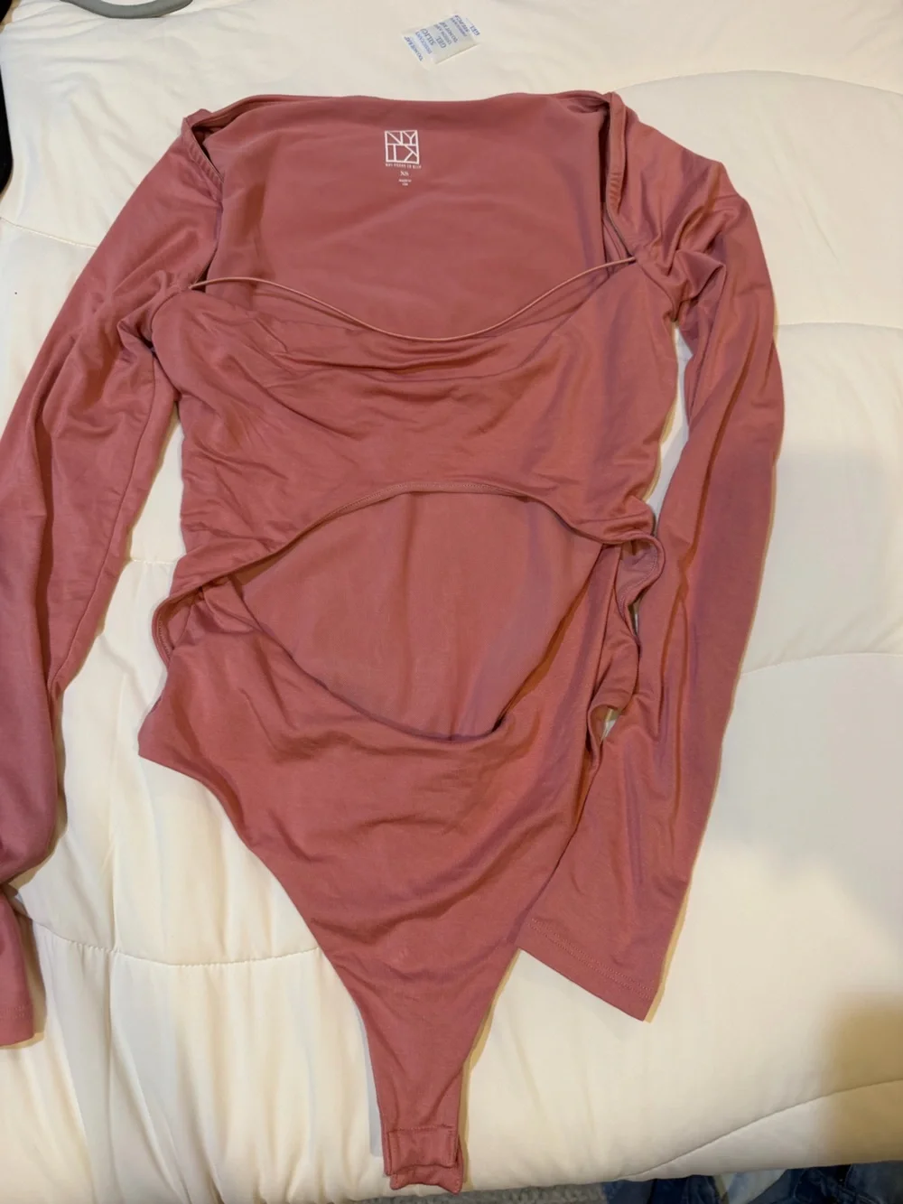 REVOLVE Pink Long-Sleeve Cutout Bodysuit Top